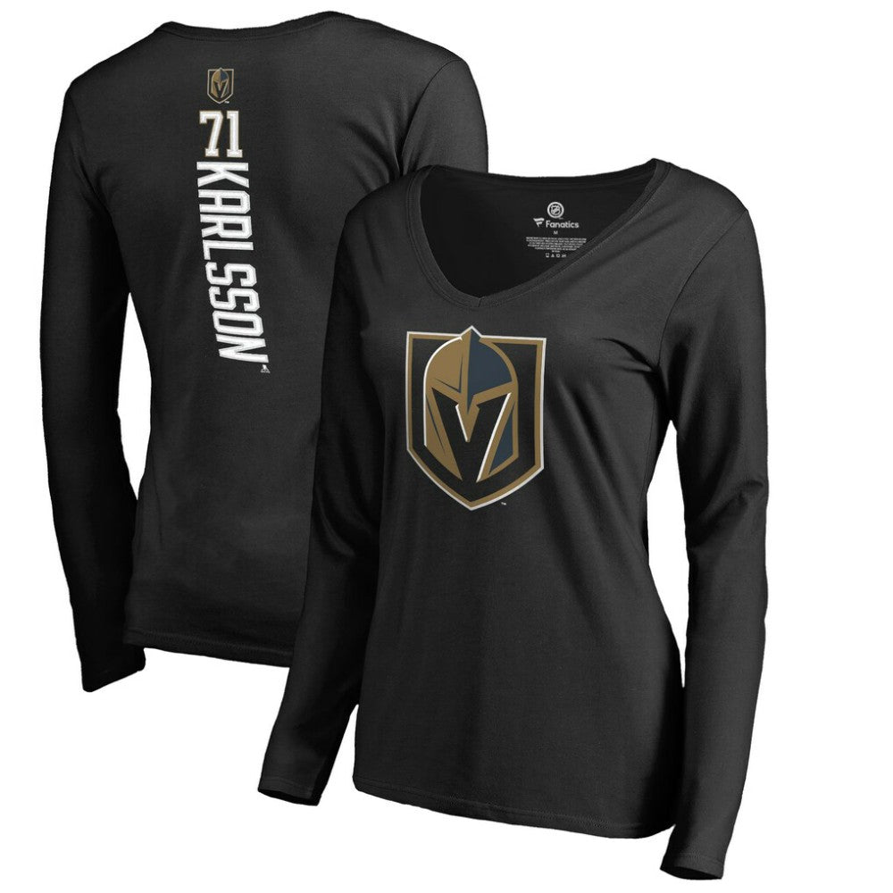 NHL William Karlsson Vegas Golden Knights Women's Backer V-Neck Long Sleeve T-Shirt - Black