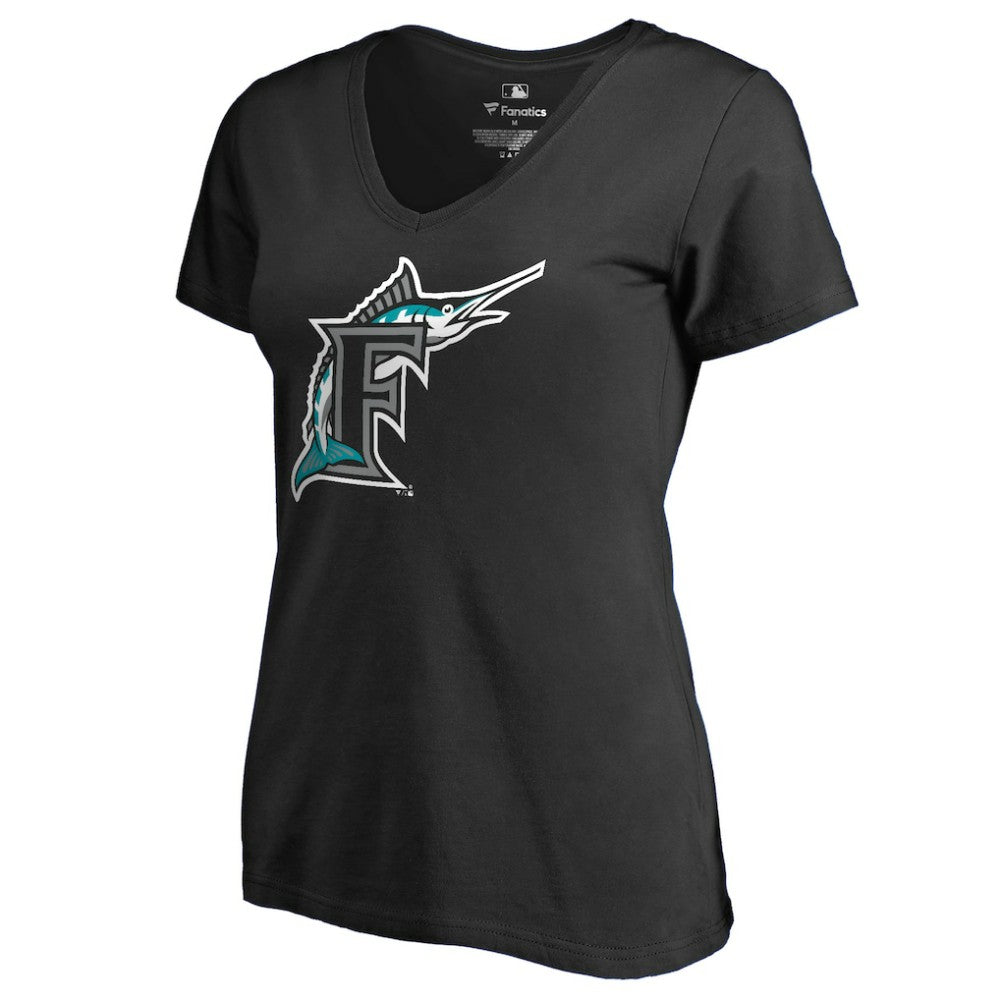 Florida Marlins Women's Cooperstown Collection Vintage Forbes V-Neck T-Shirt - Black T-shirts