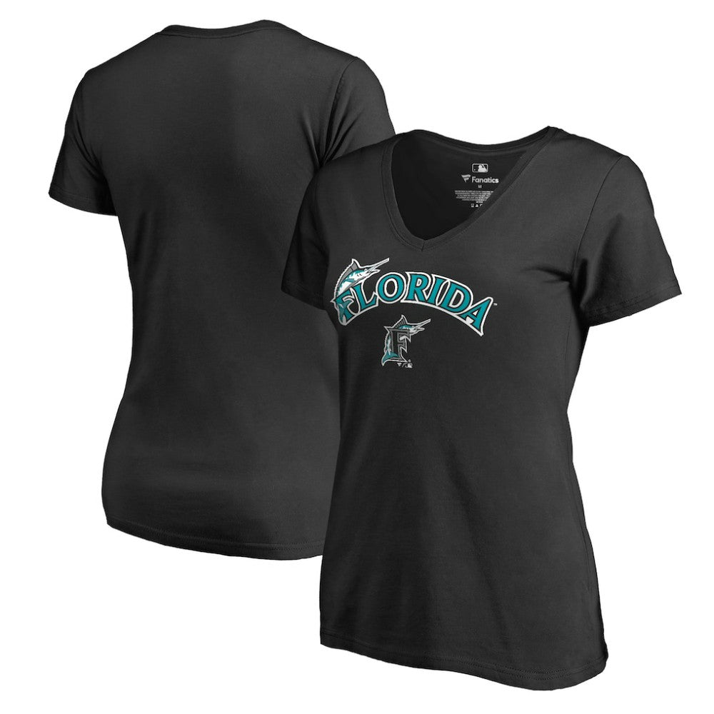 Florida Marlins Women's Core Wahconah V-Neck T-Shirt - Black T-shirts