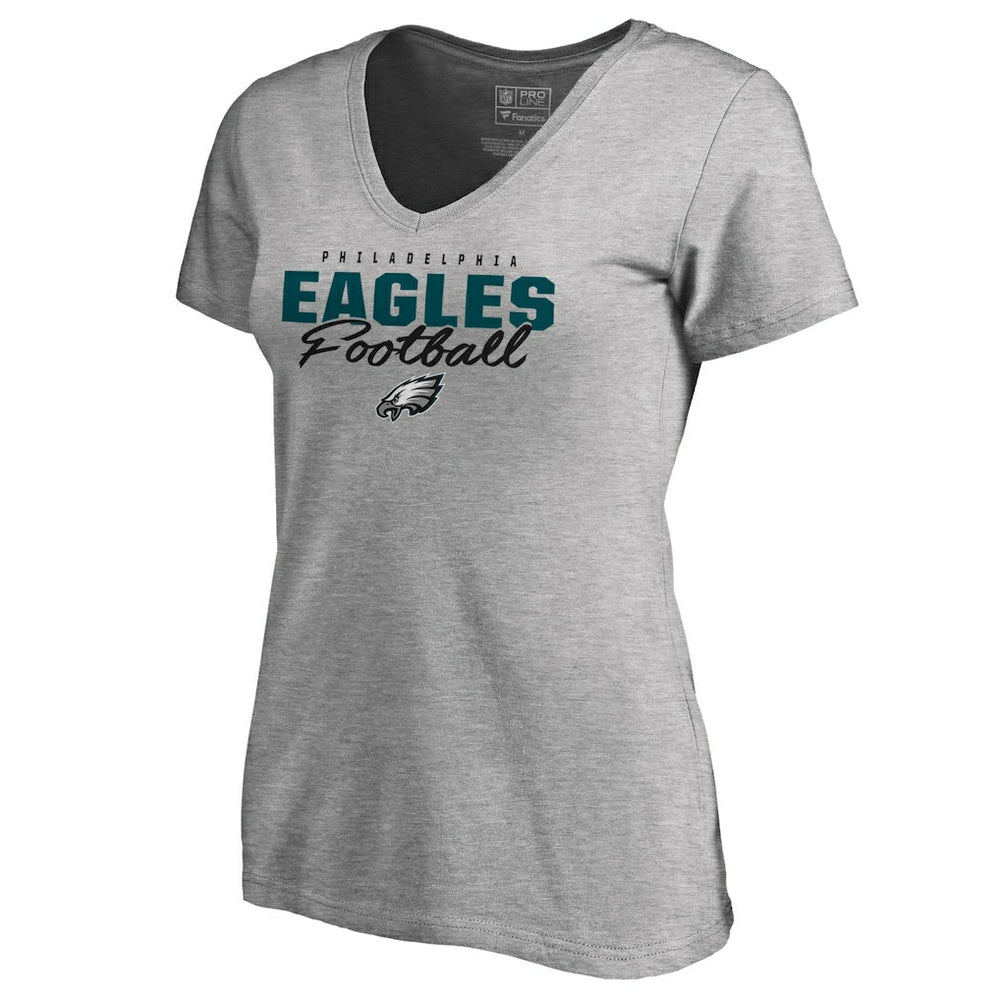 Philadelphia Eagles Women's Iconic Collection Script Assist V-Neck T-Shirt Heathered Gray