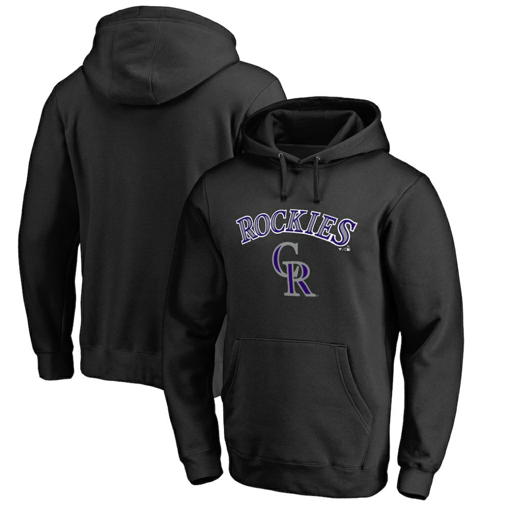 Colorado Rockies Team Lockup Fitted Pullover Hoodie - Black Hoodies