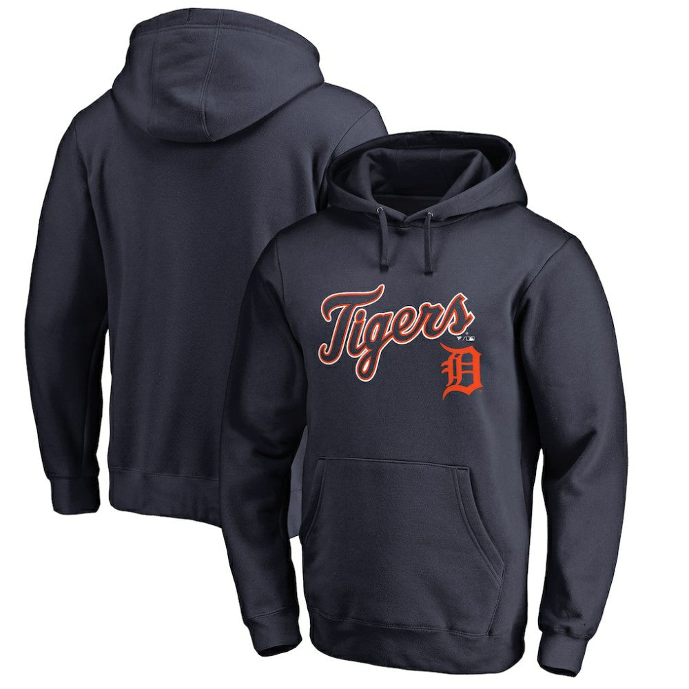 Detroit Tigers Team Lockup Fitted Pullover Hoodie - Navy Hoodies