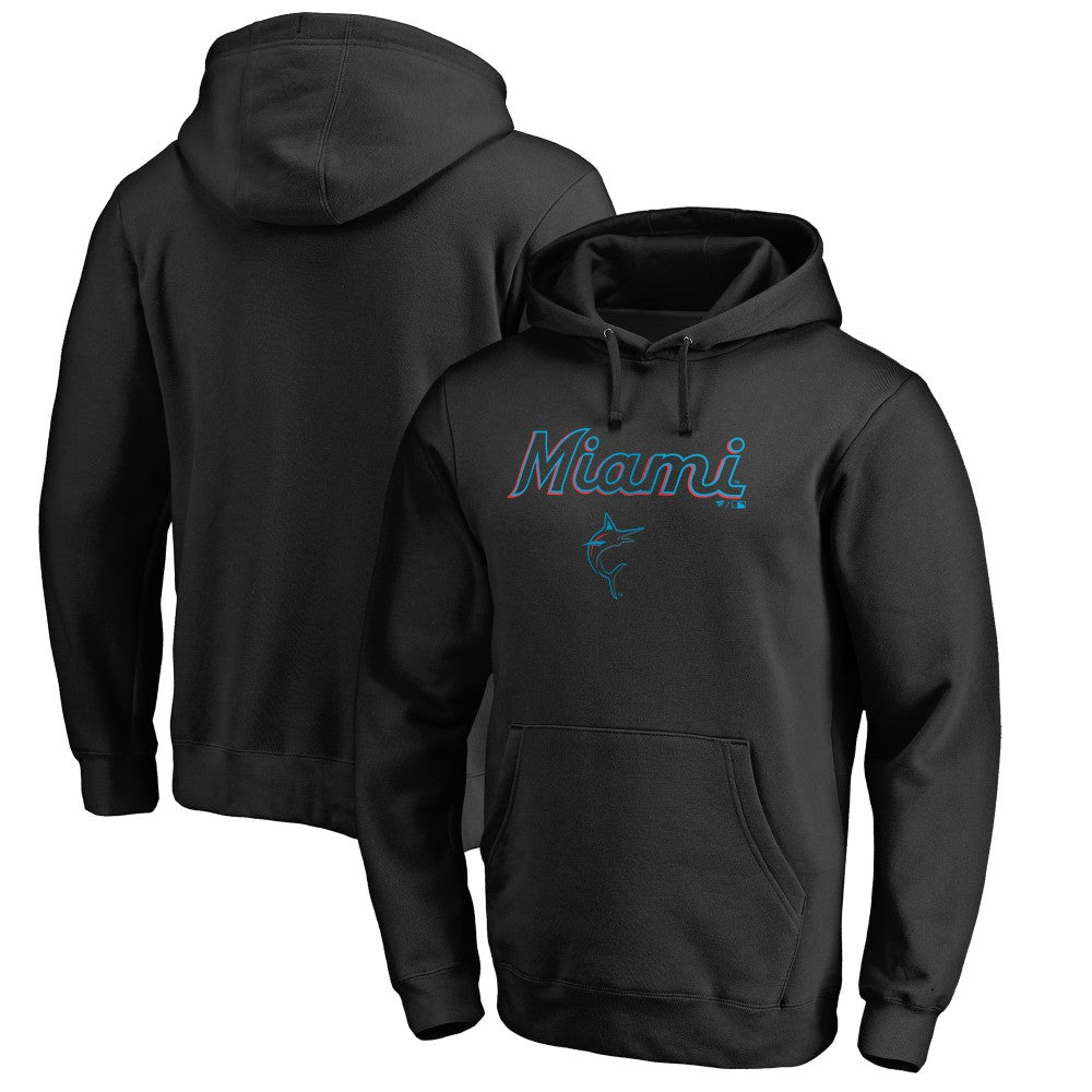 Miami Marlins Team Lockup Fitted Pullover Hoodie - Black Hoodies