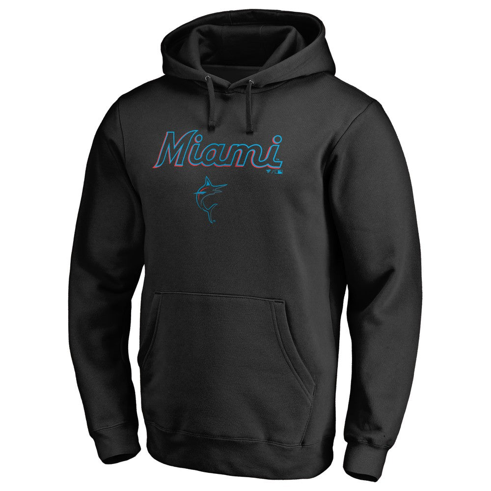 Miami Marlins Team Lockup Fitted Pullover Hoodie - Black Hoodies