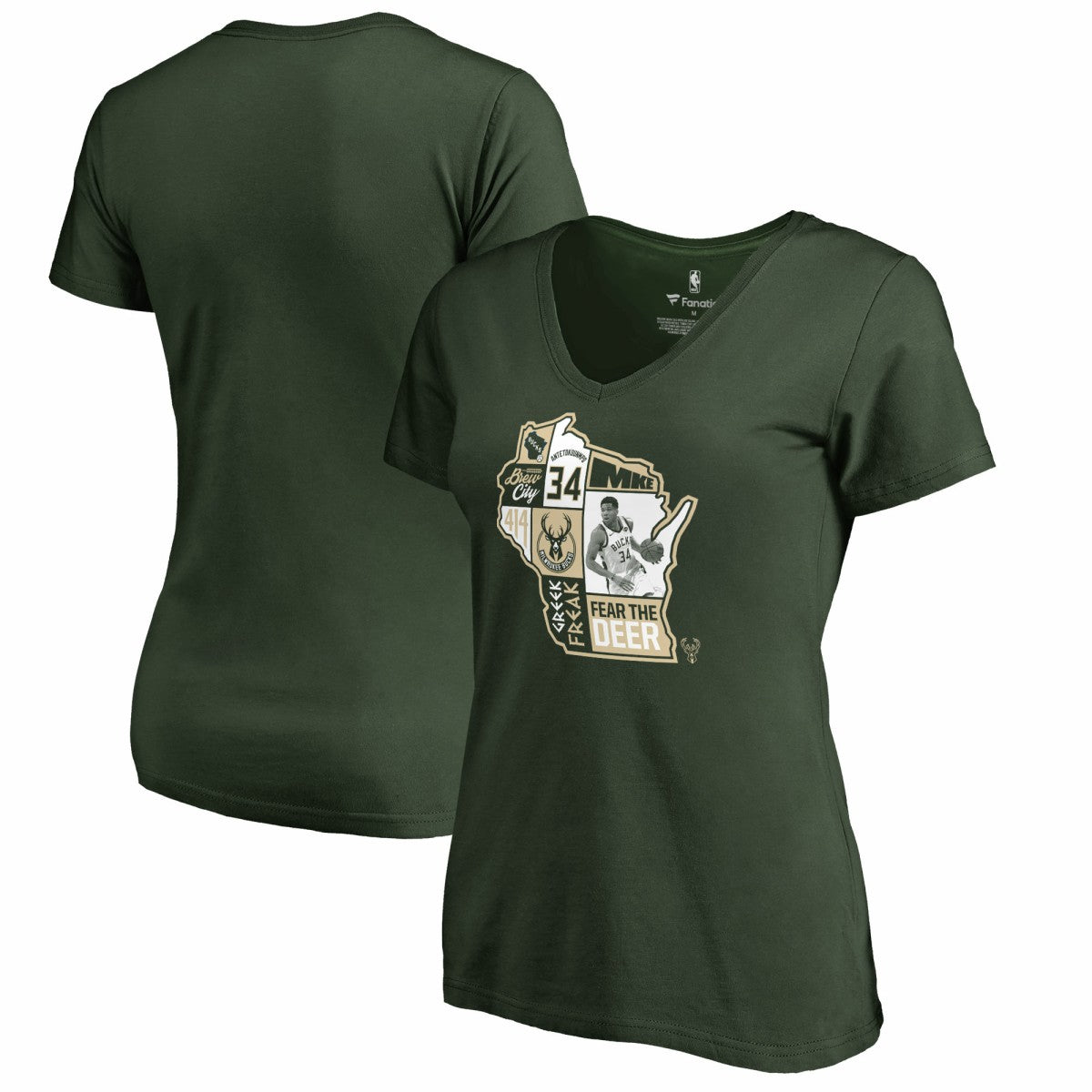 Giannis Antetokounmpo Milwaukee Bucks Women's Player State V-Neck T-Shirt Hunter Green