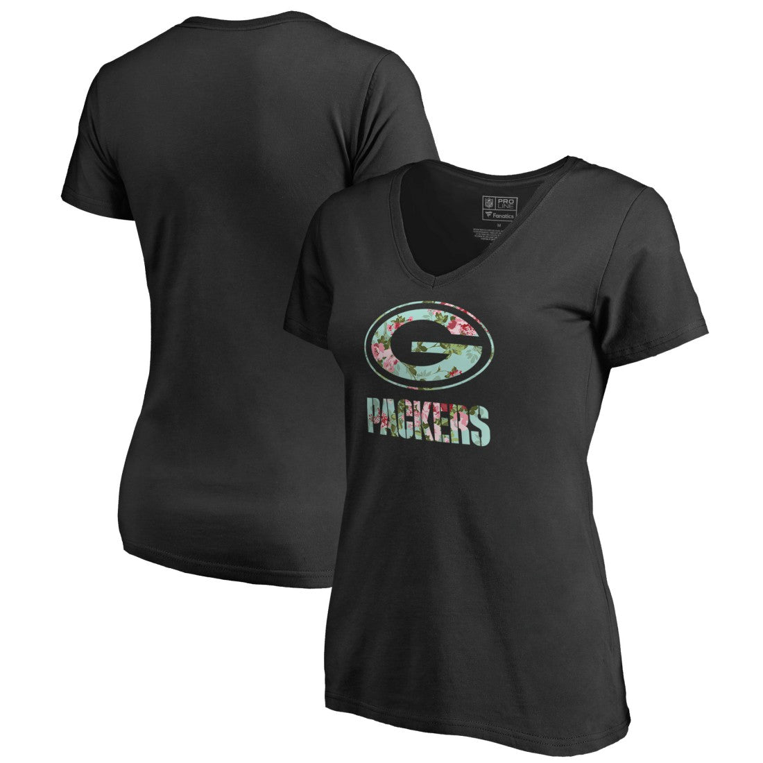Green Bay Packers Women's Lovely V-Neck T-Shirt Black