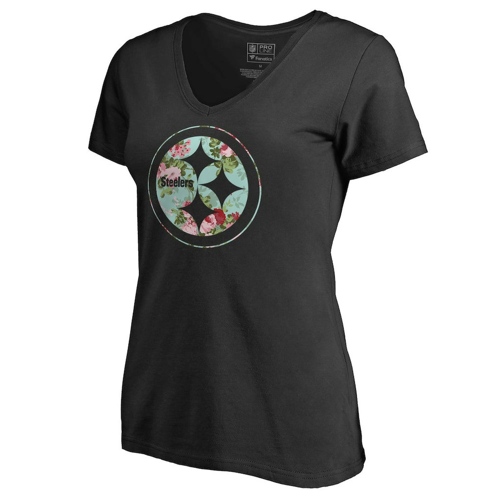 Pittsburgh Steelers Women's Lovely V-Neck T-Shirt Black