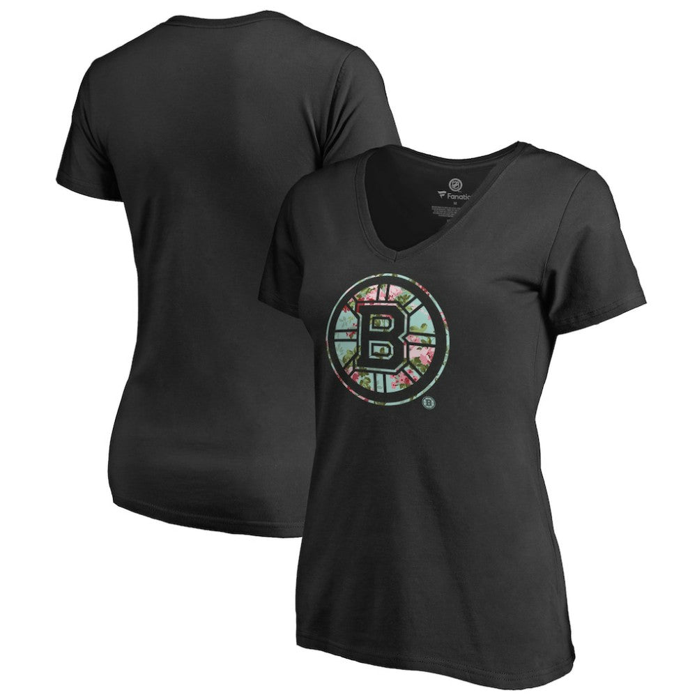 NHL Boston Bruins Women's Lovely V-Neck T-Shirt - Black