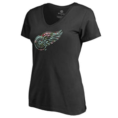 NHL Detroit Red Wings Women's Lovely V-Neck T-Shirt - Black