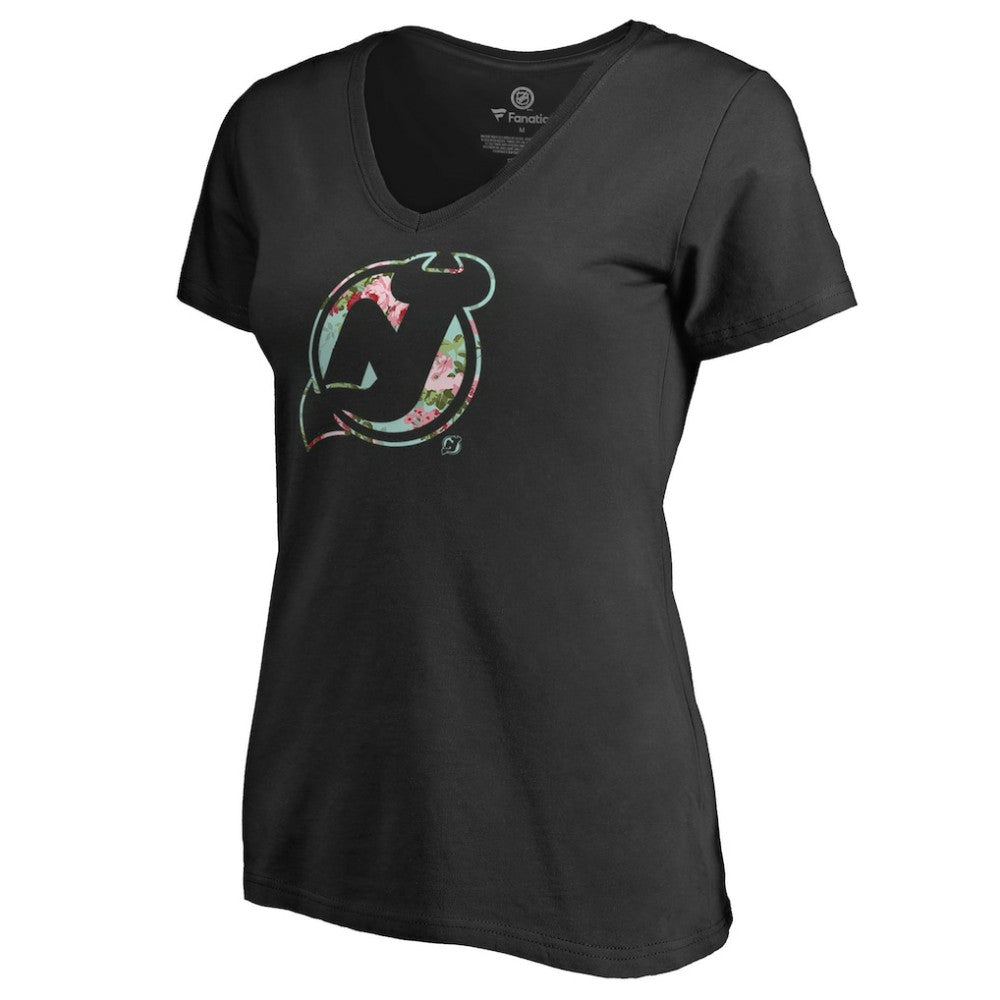 NHL New Jersey Devils Women's Lovely V-Neck T-Shirt - Black