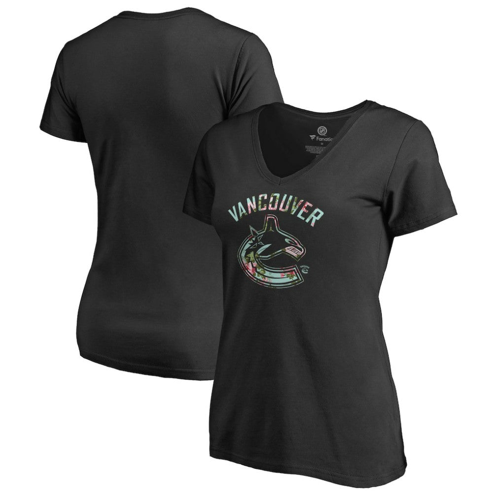 NHL Vancouver Canucks Women's Lovely V-Neck T-Shirt - Black