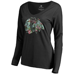 NHL Chicago Blackhawks Women's Lovely Long Sleeve V-Neck T-Shirt - Black