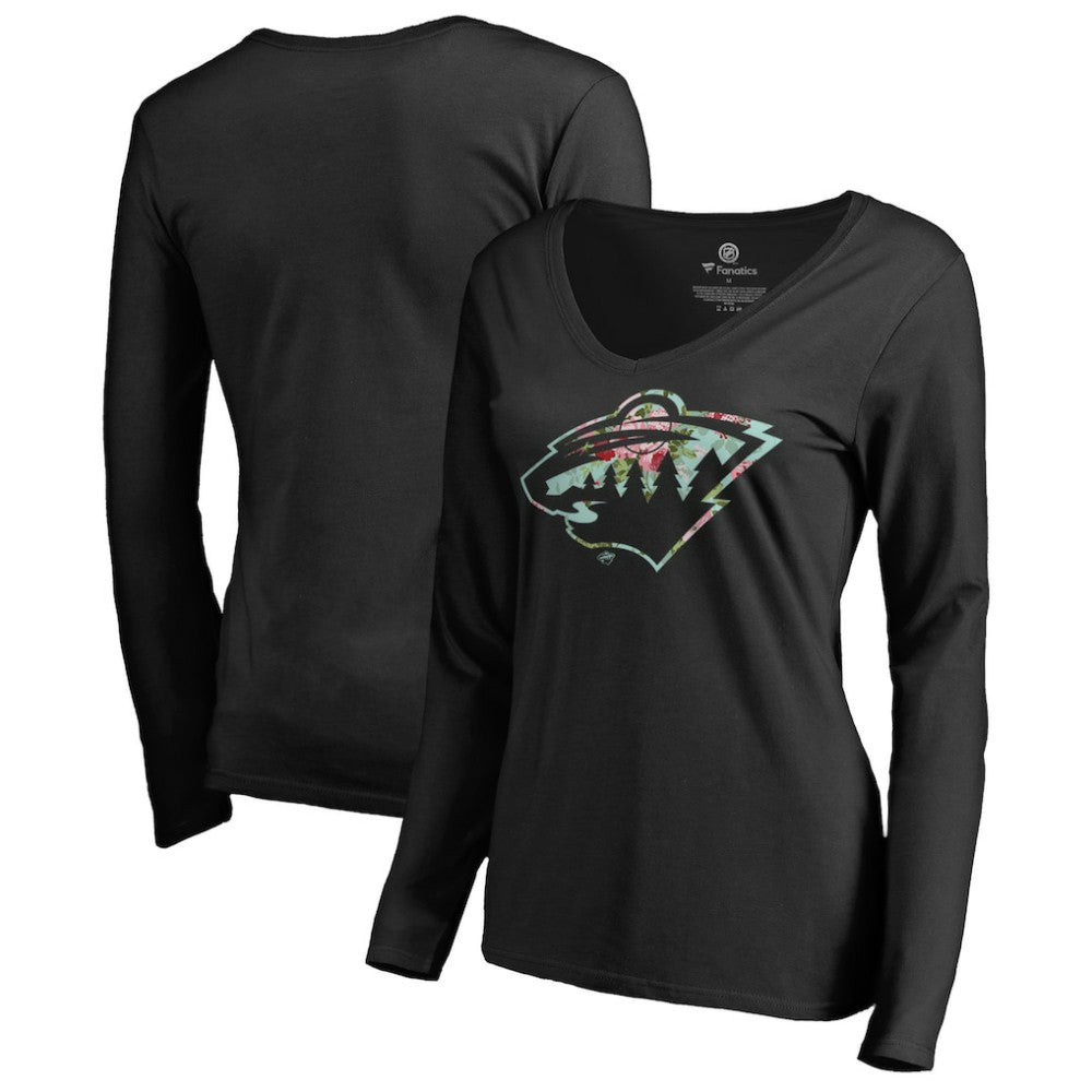 NHL Minnesota Wild Women's Lovely Long Sleeve V-Neck T-Shirt - Black