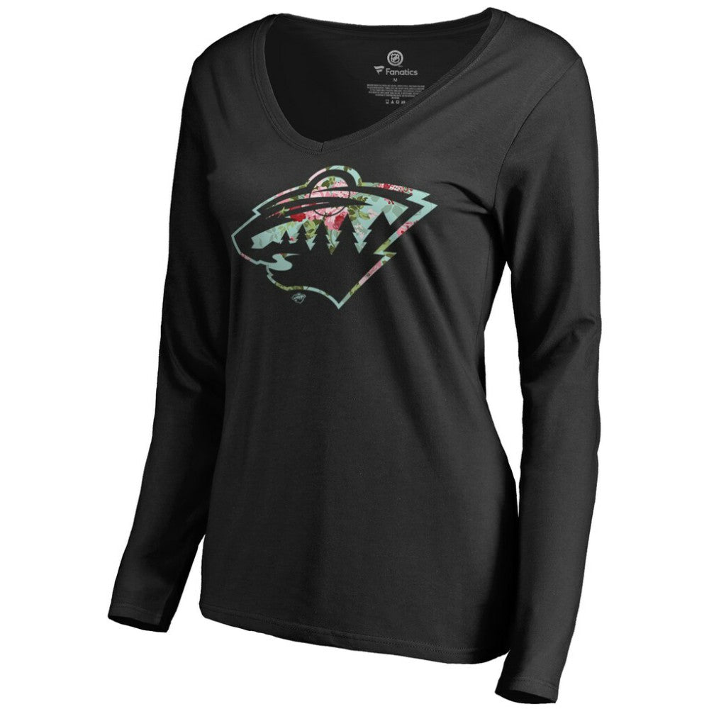 NHL Minnesota Wild Women's Lovely Long Sleeve V-Neck T-Shirt - Black
