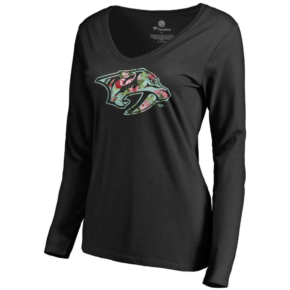 NHL Nashville Predators Women's Lovely Long Sleeve V-Neck T-Shirt - Black