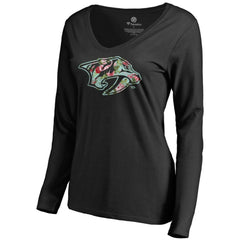 NHL Nashville Predators Women's Lovely Long Sleeve V-Neck T-Shirt - Black