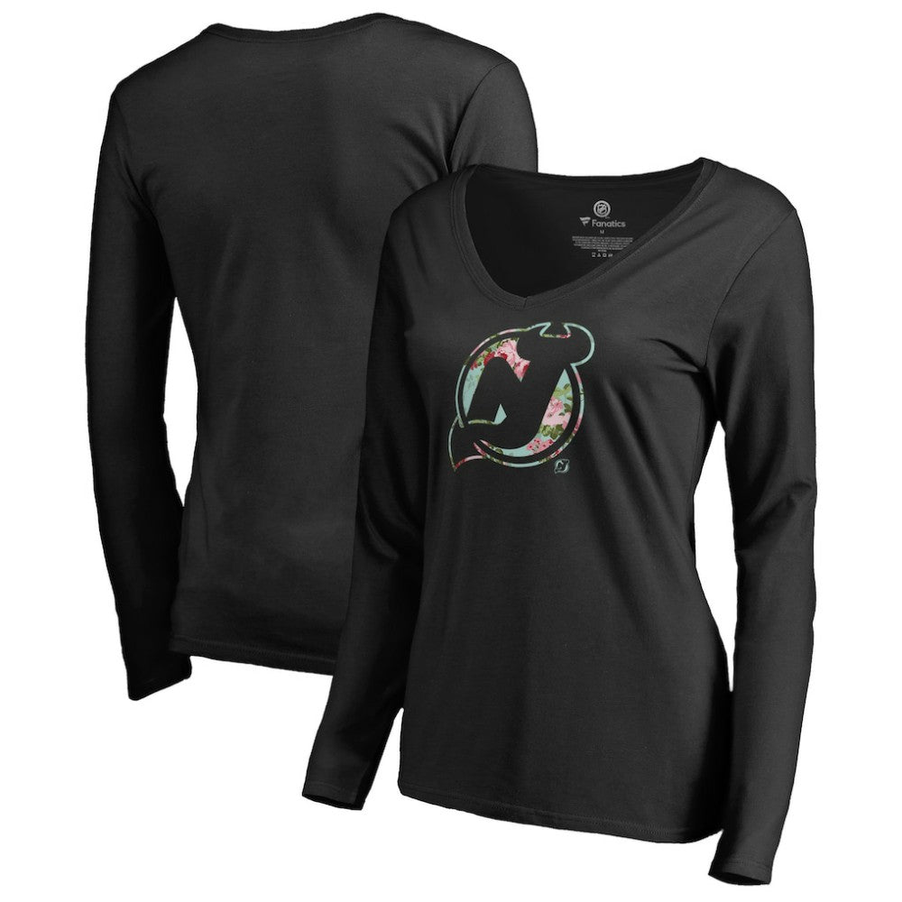NHL New Jersey Devils Women's Lovely Long Sleeve V-Neck T-Shirt - Black