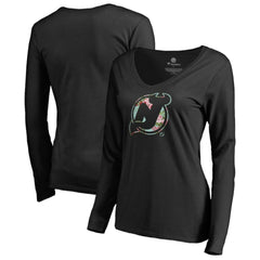 NHL New Jersey Devils Women's Lovely Long Sleeve V-Neck T-Shirt - Black