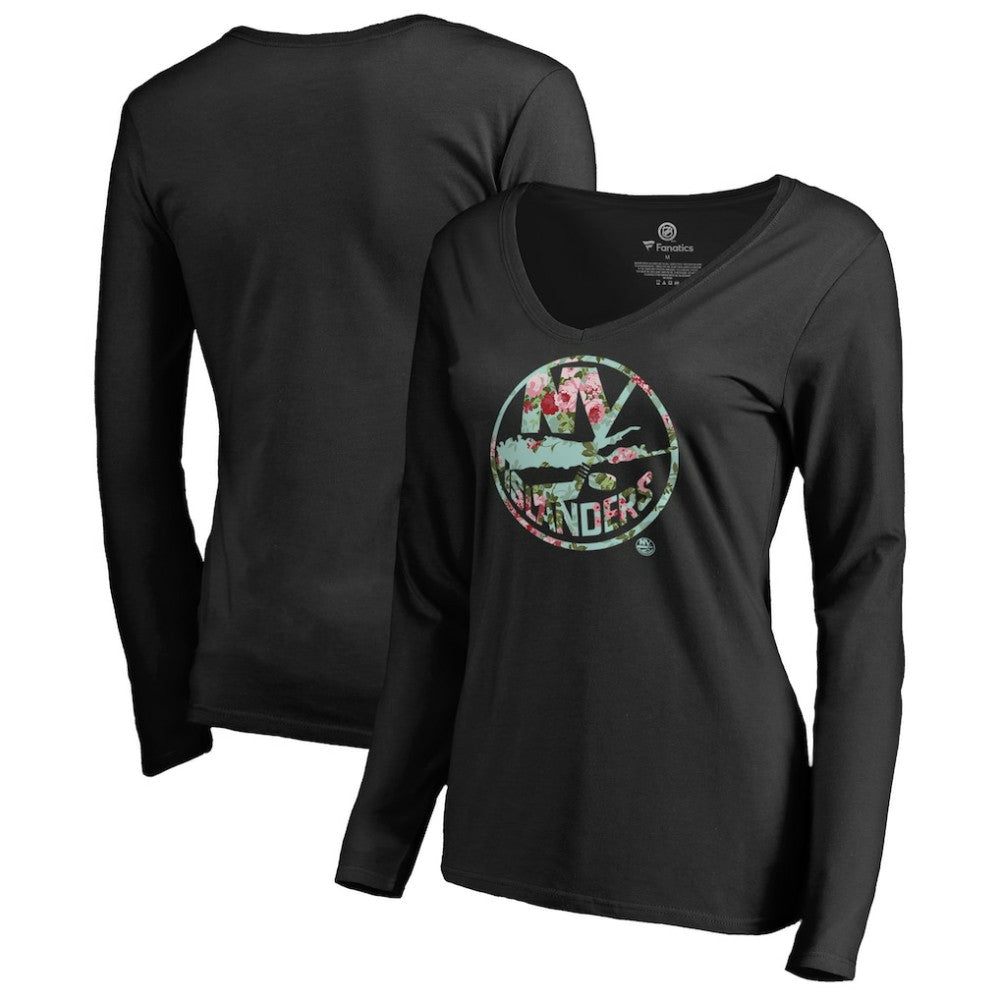 NHL New York Islanders Women's Lovely Long Sleeve V-Neck T-Shirt - Black