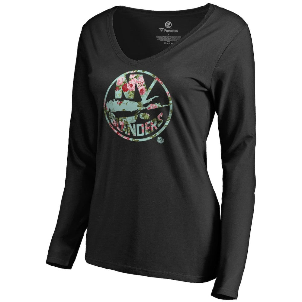 NHL New York Islanders Women's Lovely Long Sleeve V-Neck T-Shirt - Black