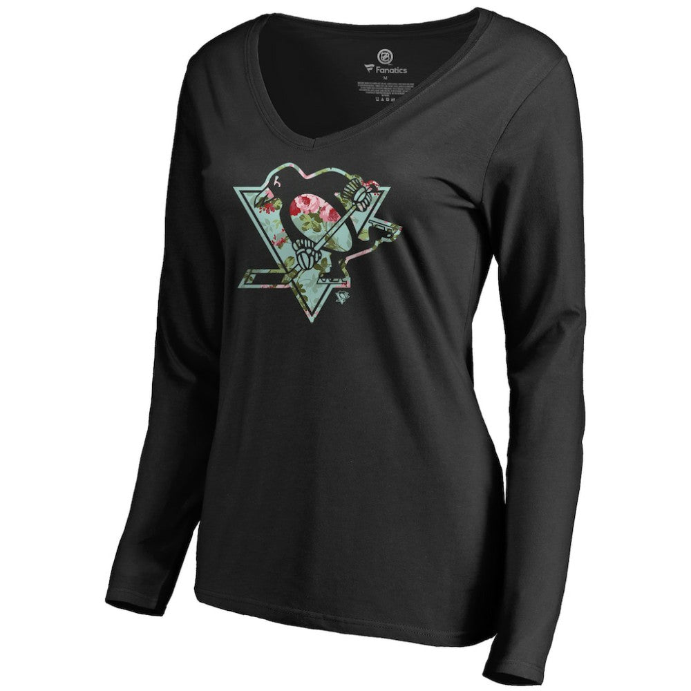 NHL Pittsburgh Penguins Women's Lovely Long Sleeve V-Neck T-Shirt - Black