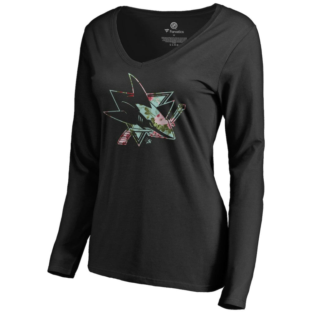 NHL San Jose Sharks Women's Lovely Long Sleeve V-Neck T-Shirt - Black