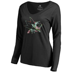 NHL San Jose Sharks Women's Lovely Long Sleeve V-Neck T-Shirt - Black