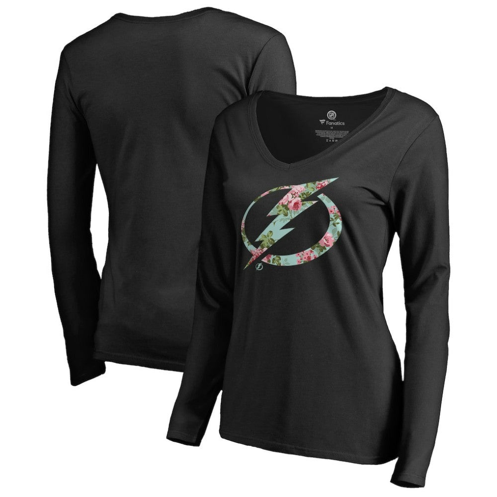 NHL Tampa Bay Lightning Women's Lovely Long Sleeve V-Neck T-Shirt - Black