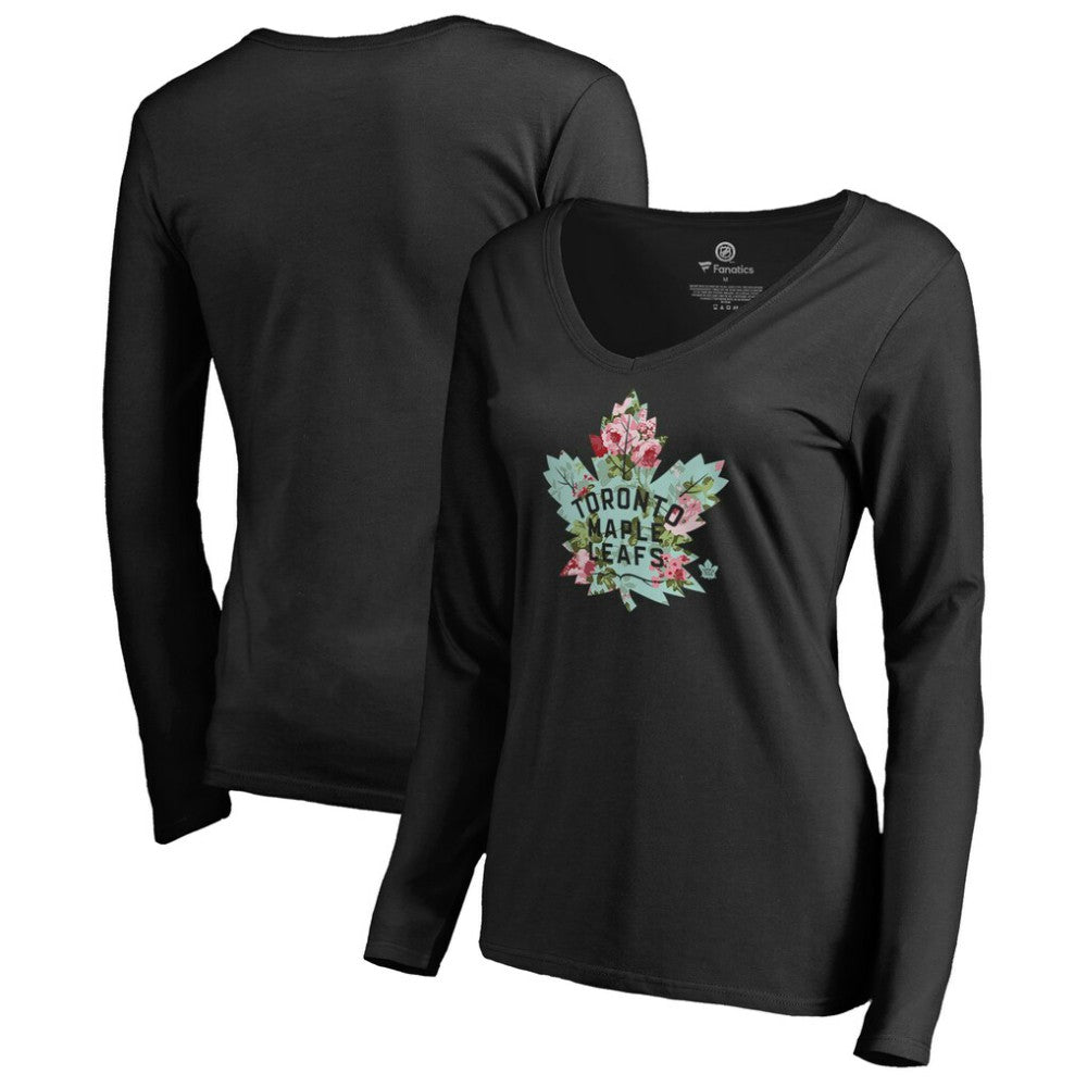 NHL Toronto Maple Leafs Women's Lovely Long Sleeve V-Neck T-Shirt - Black