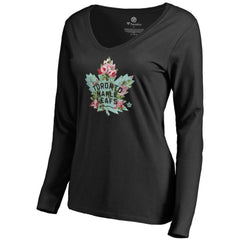 NHL Toronto Maple Leafs Women's Lovely Long Sleeve V-Neck T-Shirt - Black