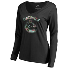 NHL Vancouver Canucks Women's Lovely Long Sleeve V-Neck T-Shirt - Black