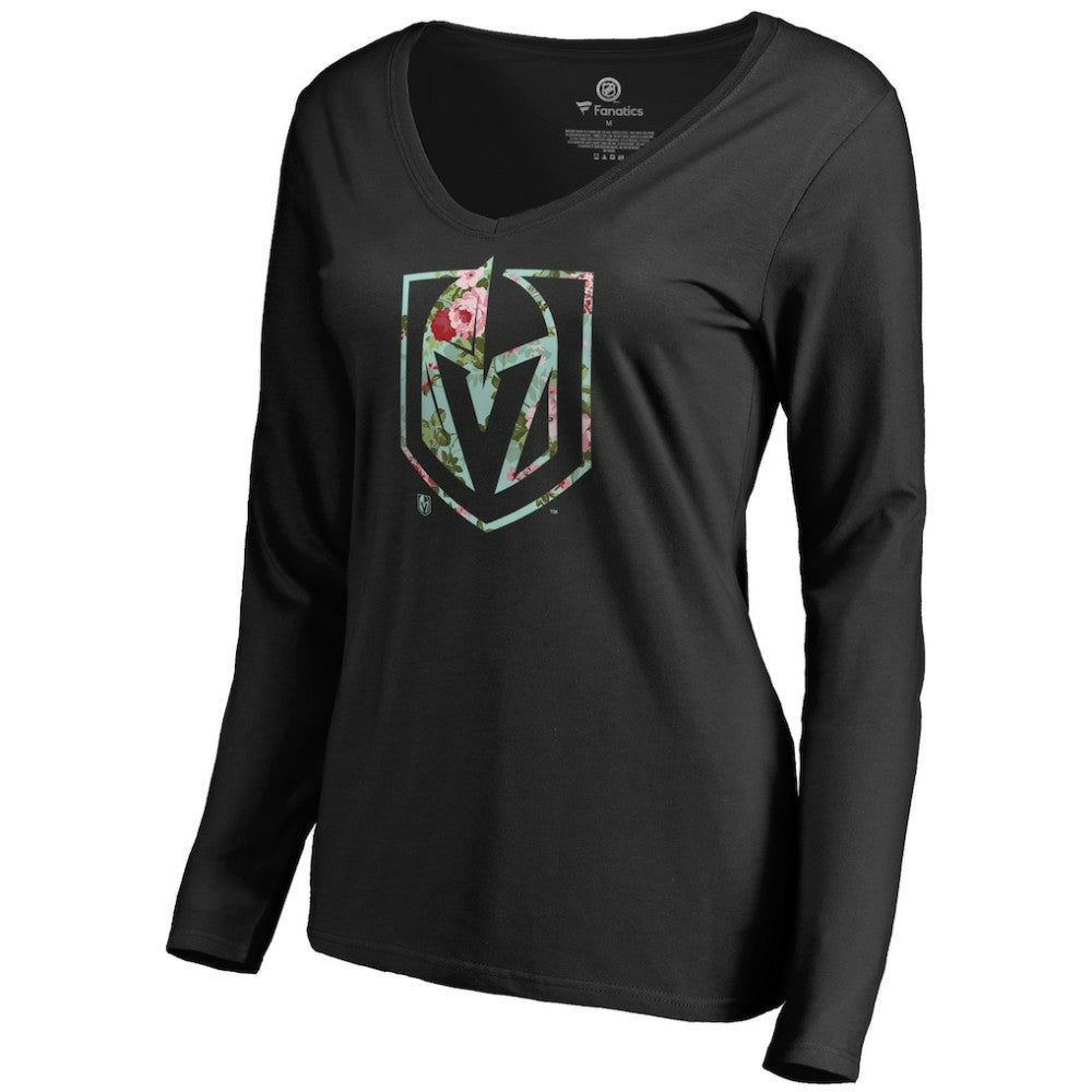 NHL Vegas Golden Knights Women's Lovely Long Sleeve V-Neck T-Shirt - Black