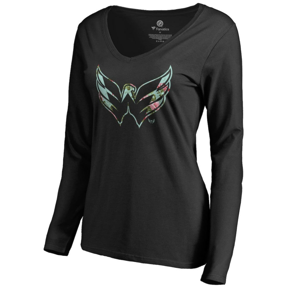 NHL Washington Capitals Women's Lovely Long Sleeve V-Neck T-Shirt - Black