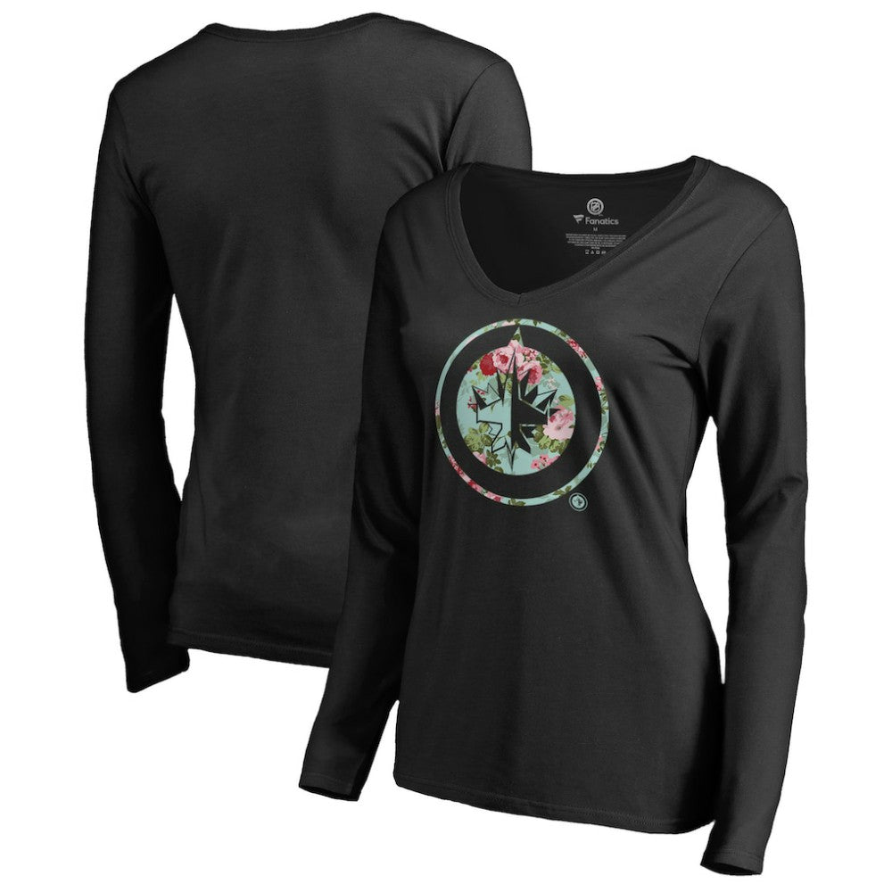 NHL Winnipeg Jets Women's Lovely Long Sleeve V-Neck T-Shirt - Black