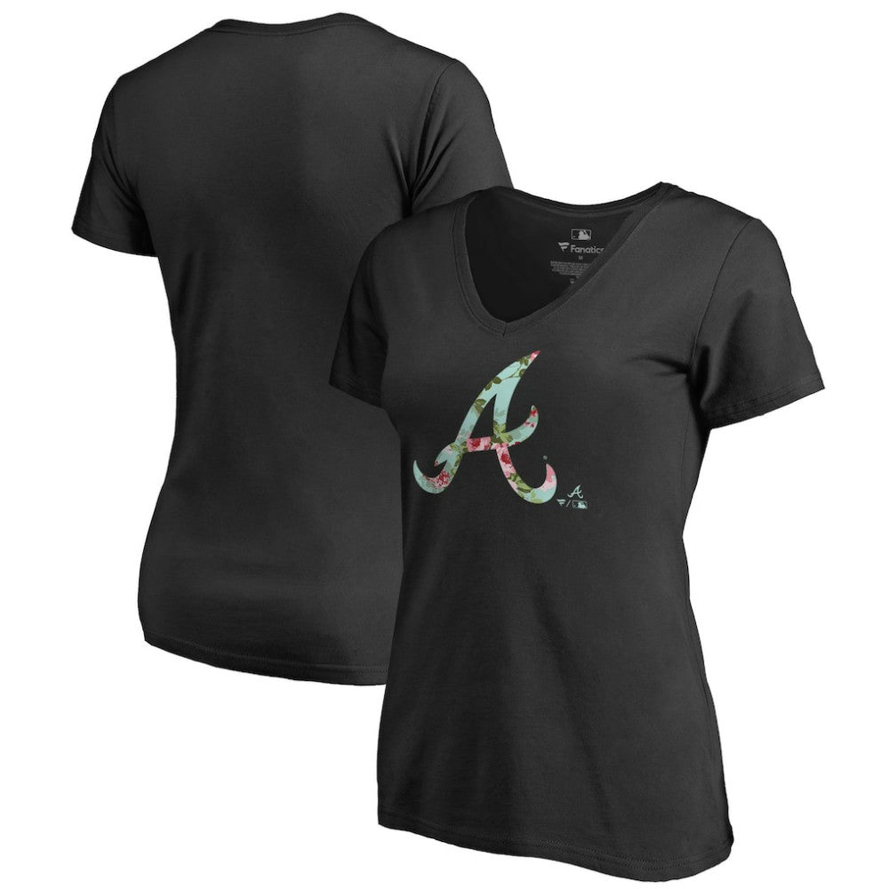 Atlanta Braves Women's Lovely V-Neck T-Shirt - Black T-shirts