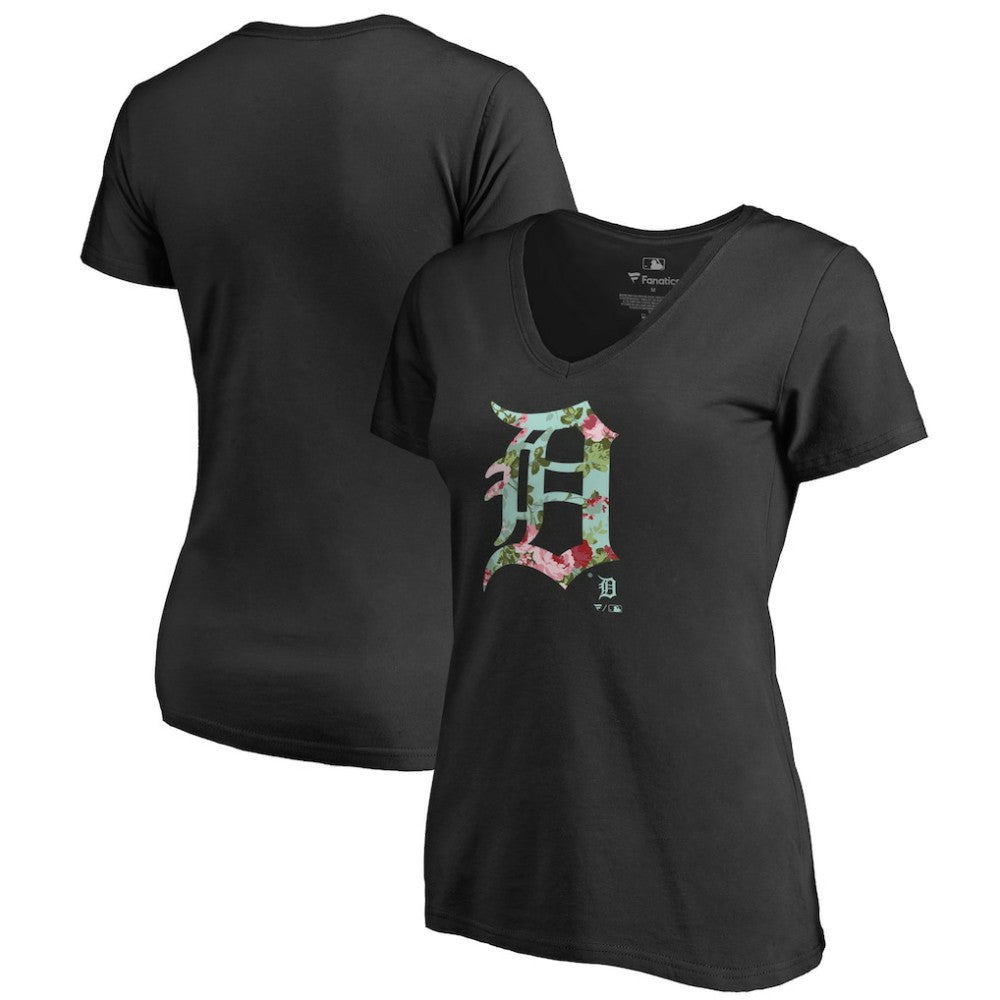 Detroit Tigers Women's Lovely V-Neck T-Shirt - Black T-shirts