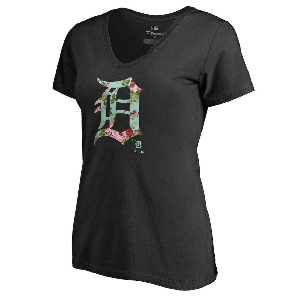 Detroit Tigers Women's Lovely V-Neck T-Shirt - Black T-shirts