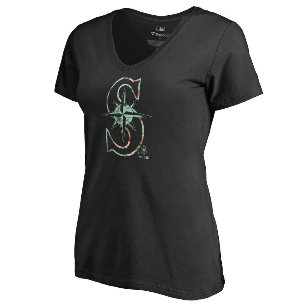 Seattle Mariners Women's Lovely V-Neck T-Shirt - Black T-shirts