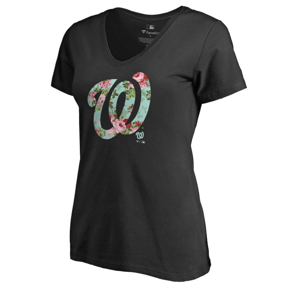 Washington Nationals Women's Lovely V-Neck T-Shirt - Black T-shirts