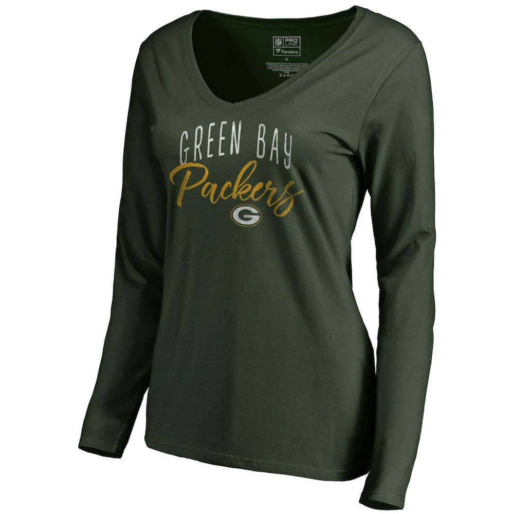 Green Bay Packers Women's Graceful Long Sleeve V-Neck T-Shirt Green