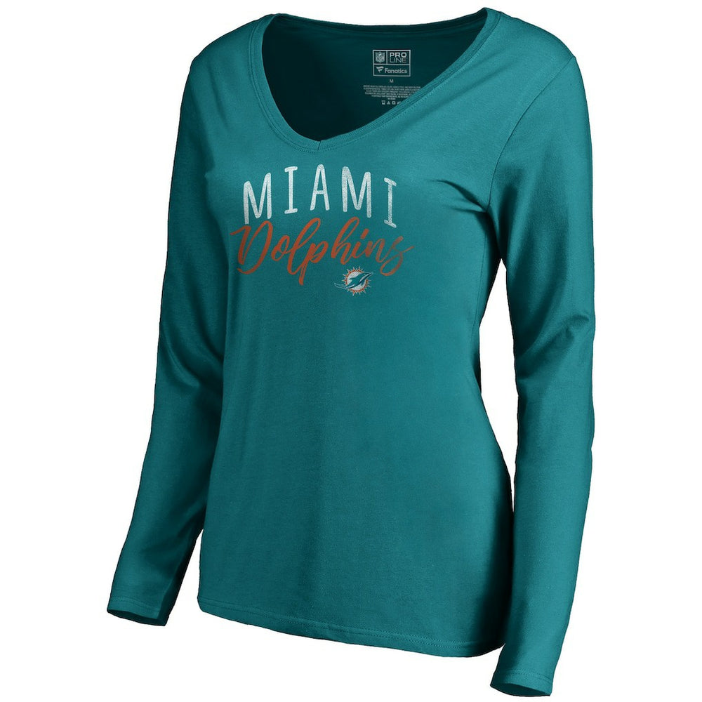 Miami Dolphins Women's Graceful Long Sleeve V-Neck T-Shirt Aqua