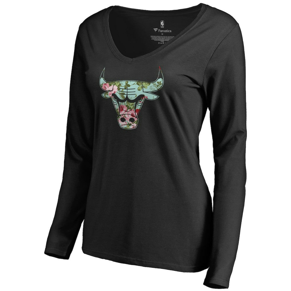Chicago Bulls Women's Lovely V-Neck Long Sleeve T-Shirt Black