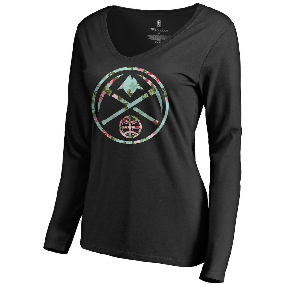 Denver Nuggets Women's Lovely Long Sleeve V-Neck T-Shirt Black