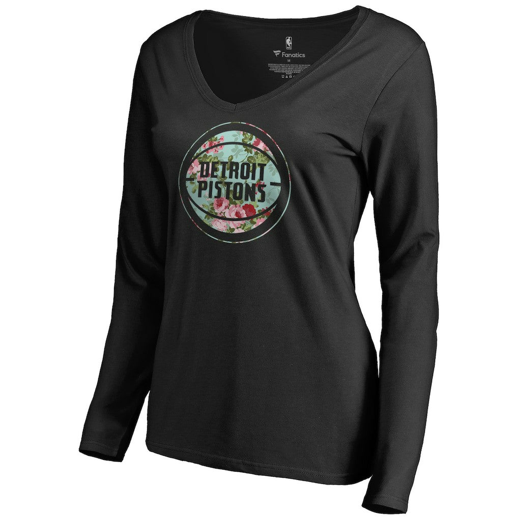 Detroit Pistons Women's Lovely V-Neck Long Sleeve T-Shirt Black