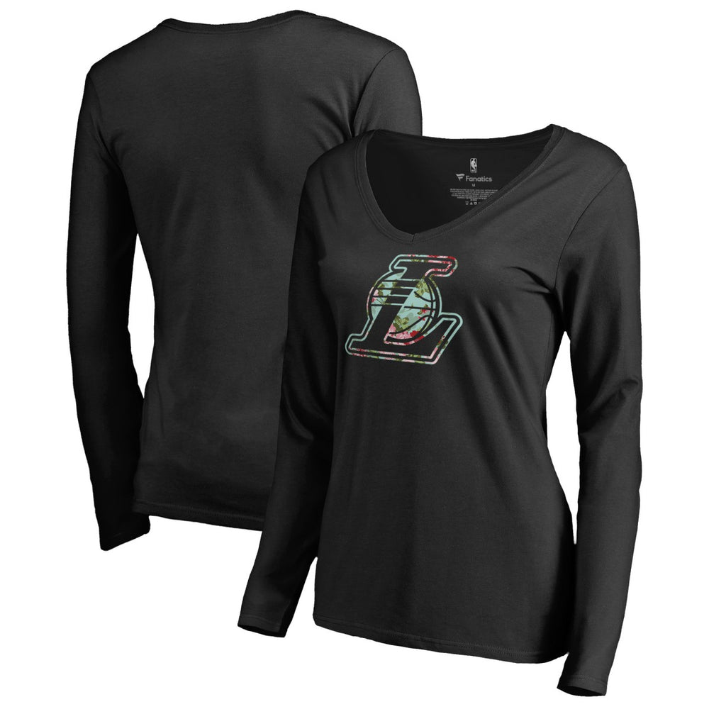 Los Angeles Lakers Women's Lovely V-Neck Long Sleeve T-Shirt Black