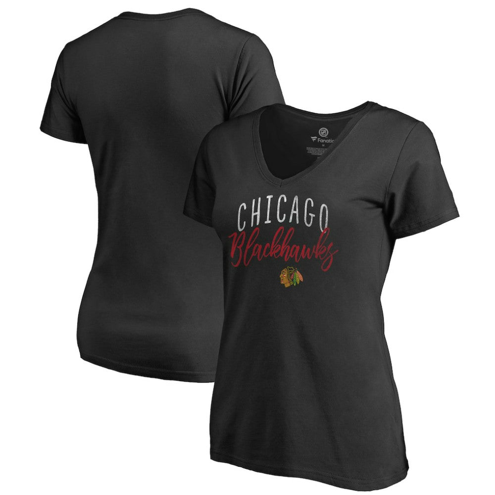 NHL Chicago Blackhawks Women's Graceful V-Neck T-Shirt - Black