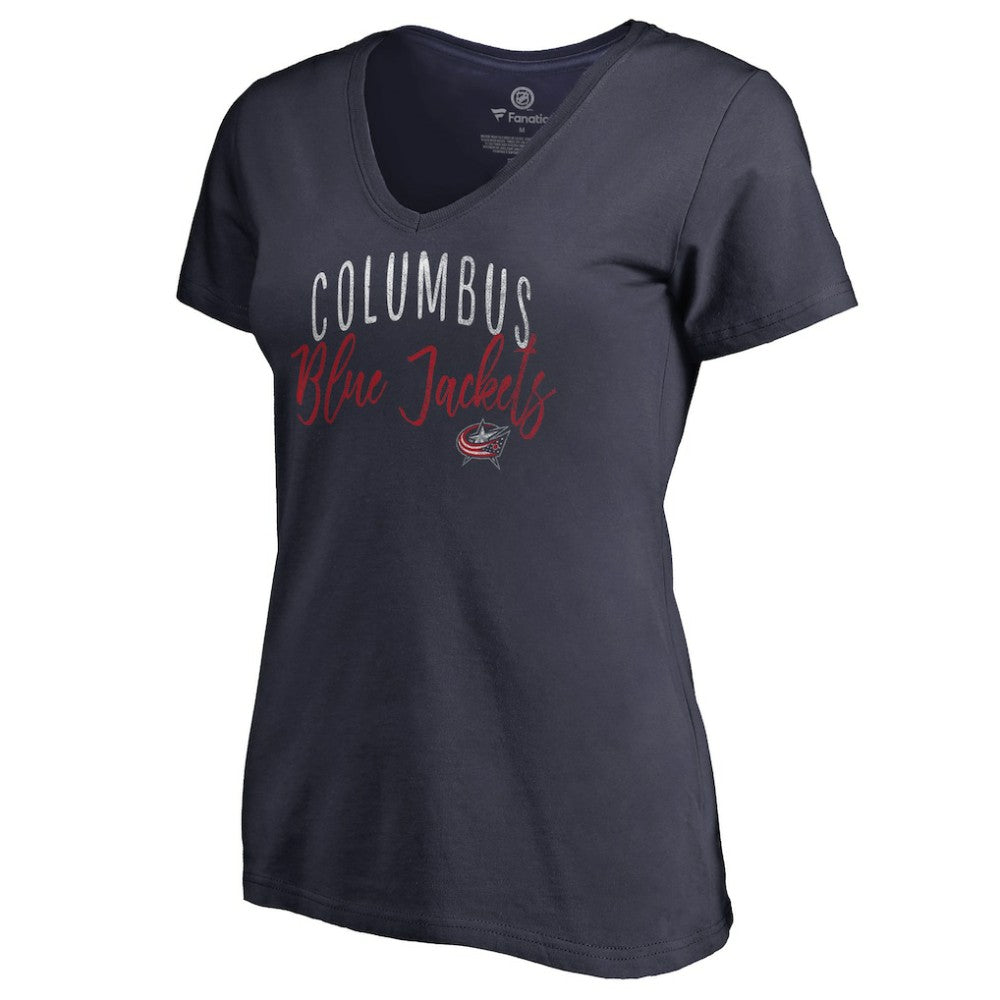 NHL Columbus Blue Jackets Women's Graceful V-Neck T-Shirt - Navy