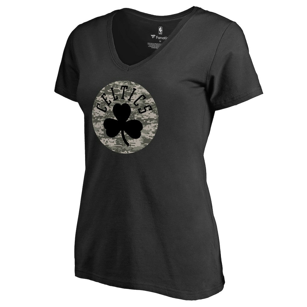 Boston Celtics Women's Cloak Camo V-Neck T-Shirt Black