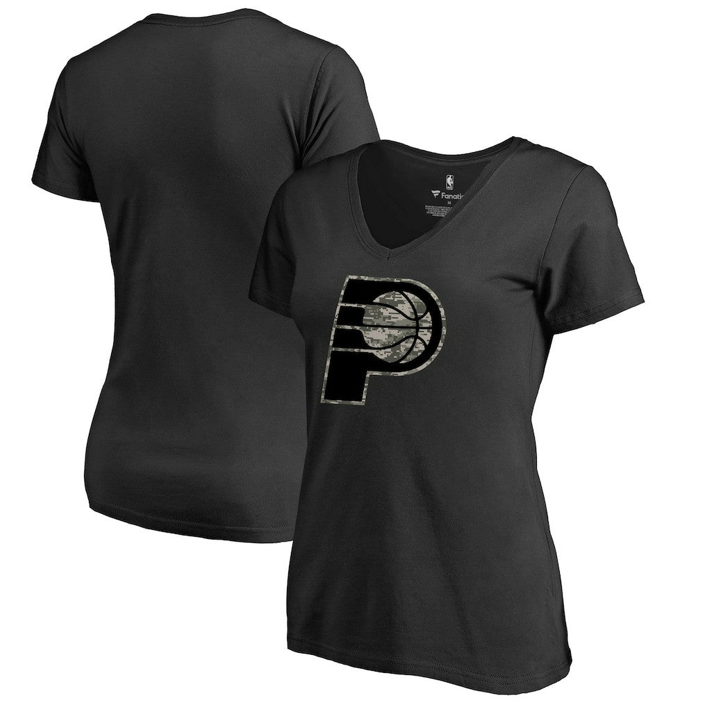 Indiana Pacers Women's Cloak Camo V-Neck T-Shirt Black
