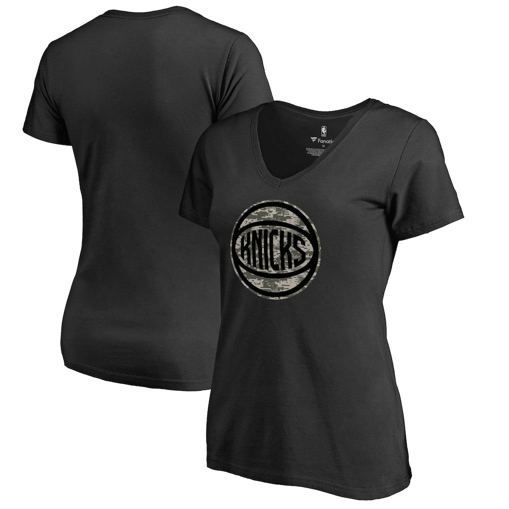 New York Knicks Women's Cloak Camo V-Neck T-Shirt Black